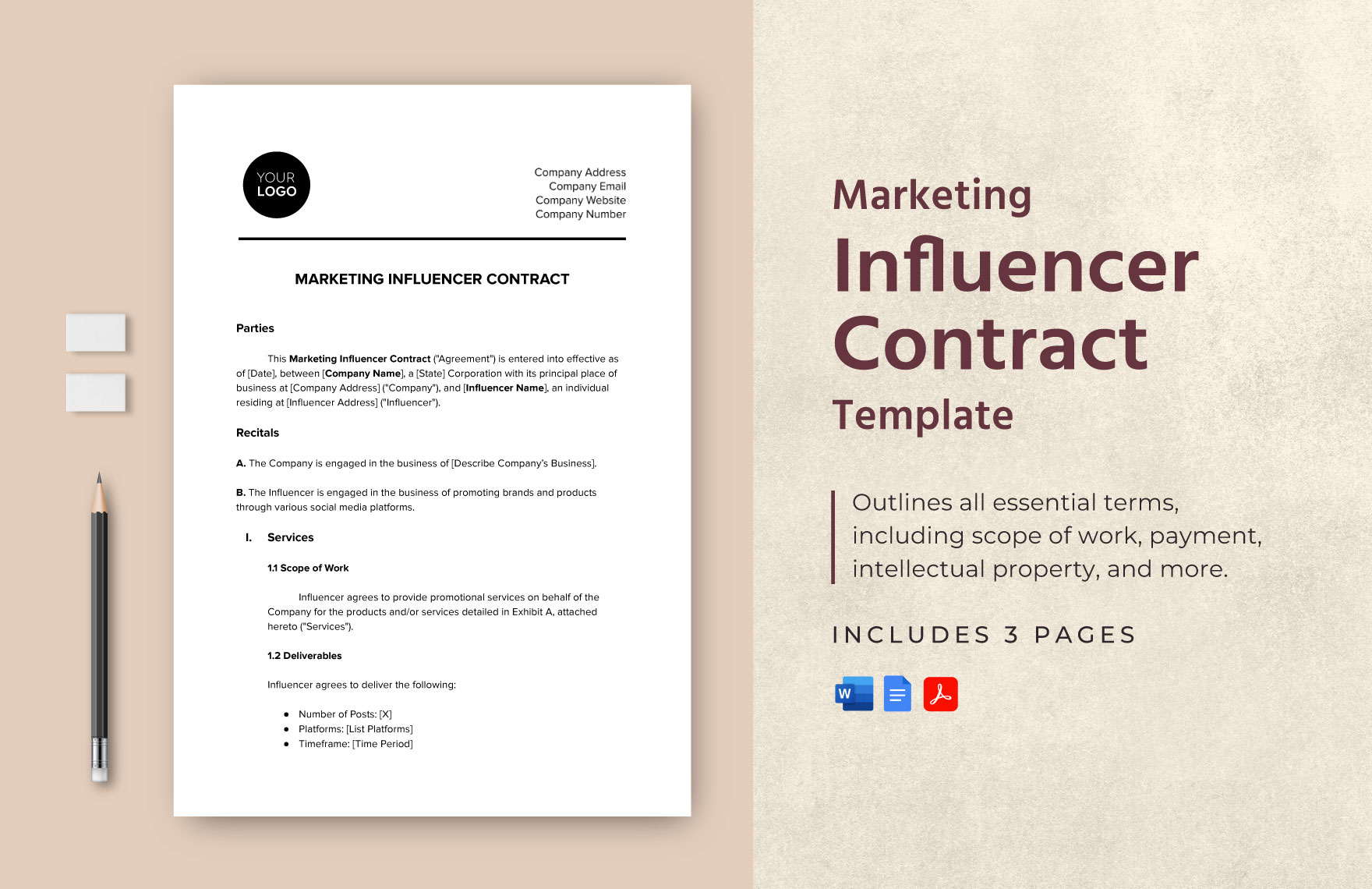 Marketing Influencer Contract Template in Word, Google Docs, PDF