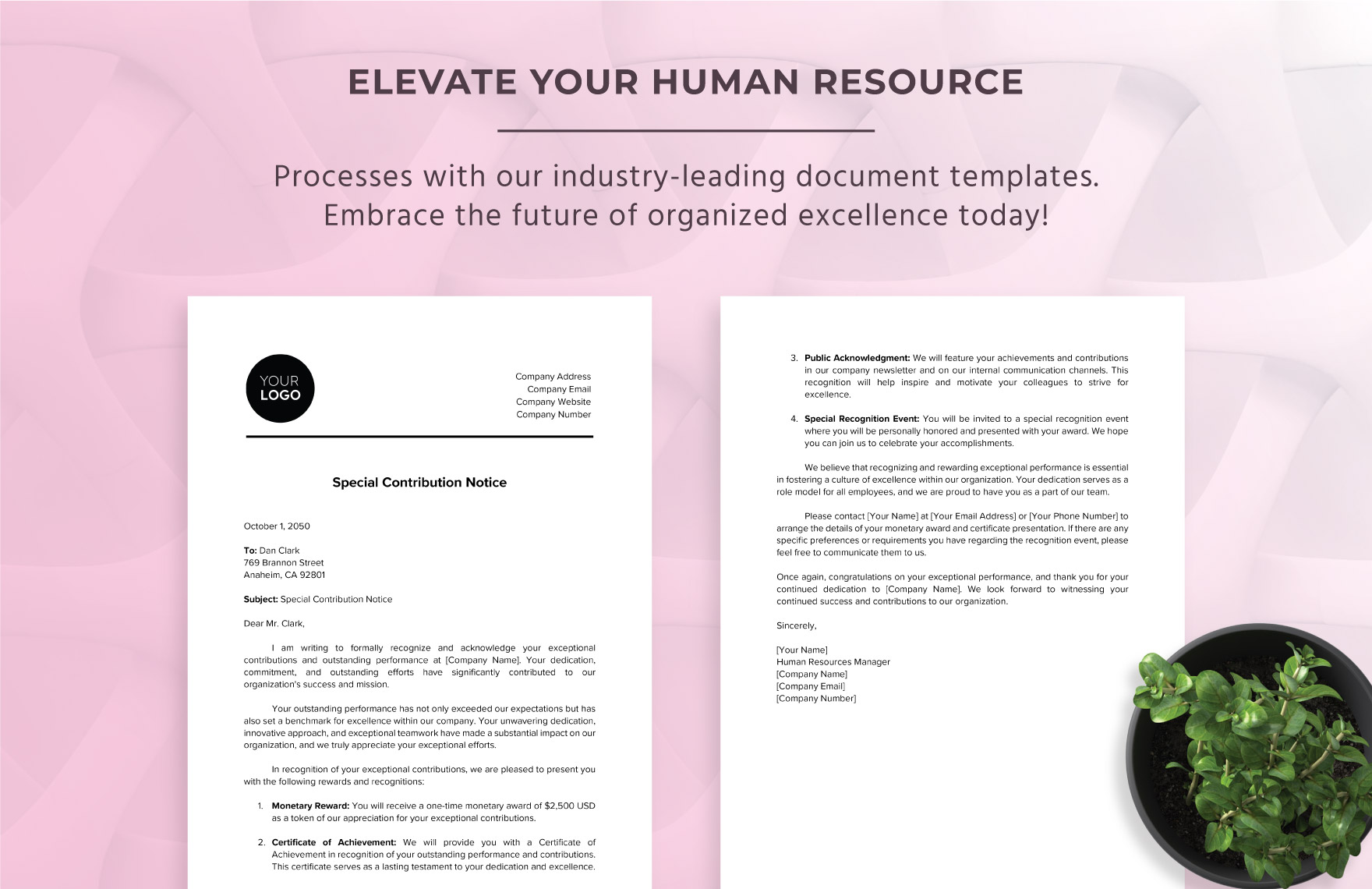 Special Contribution Notice HR Template