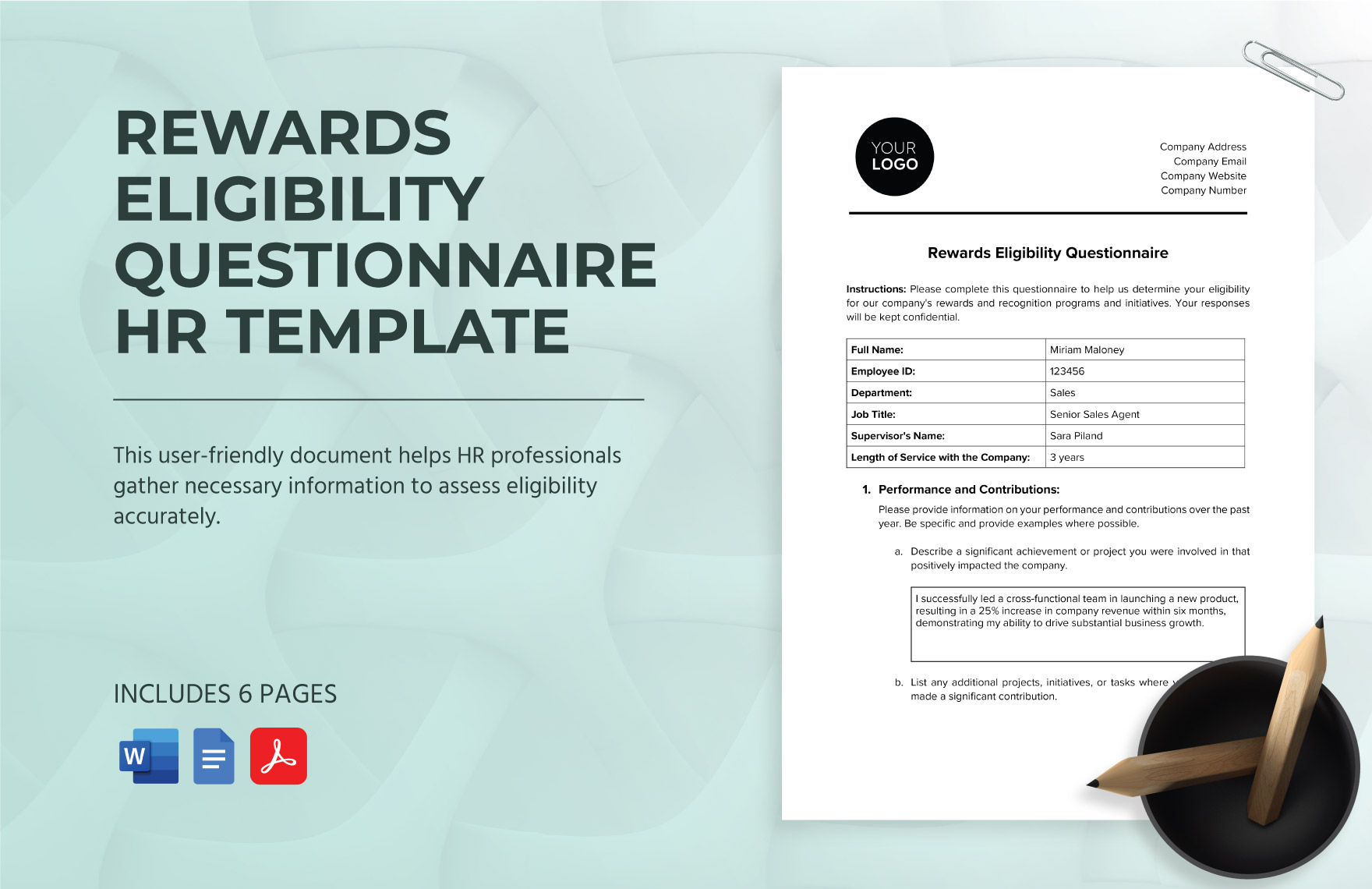 Rewards Eligibility Questionnaire HR Template