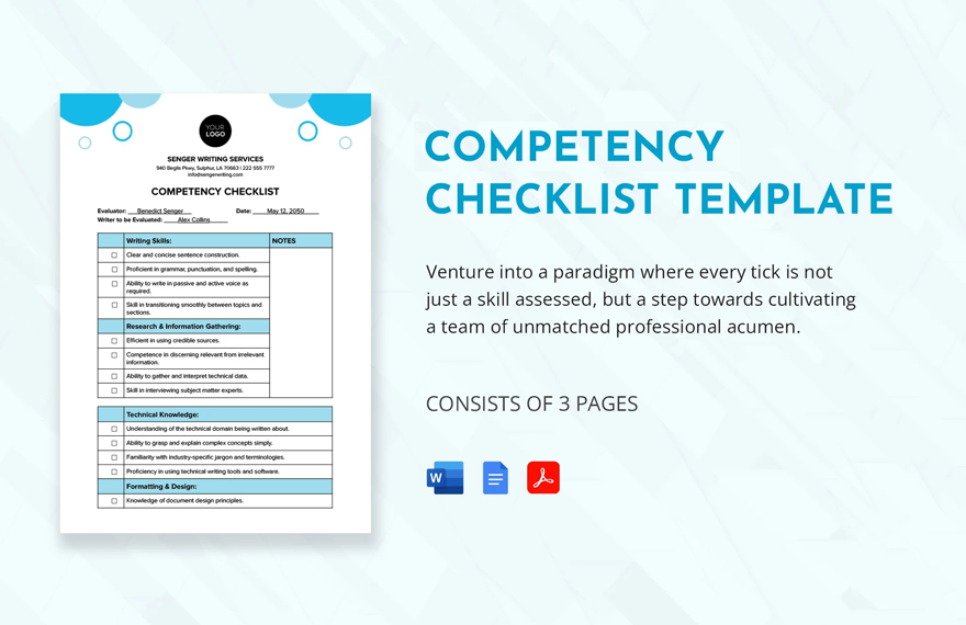 Free Competency Checklist Template