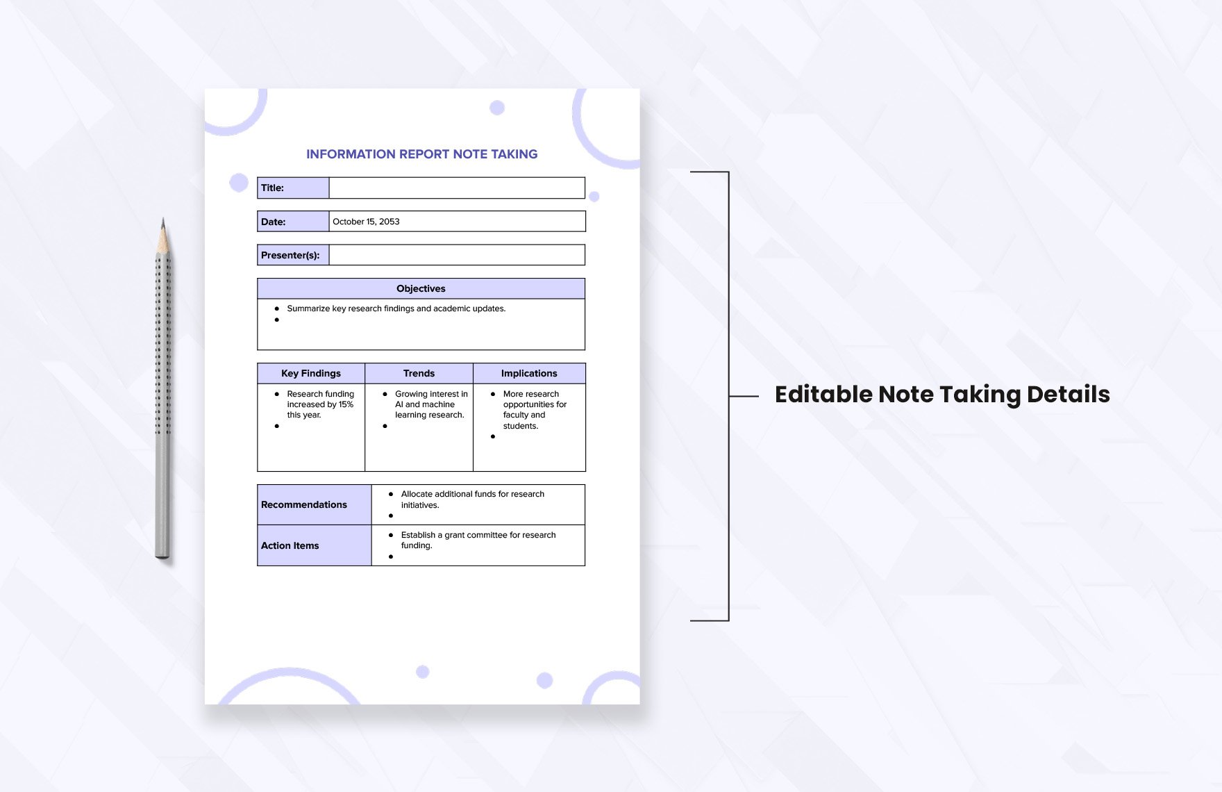 Information Report Note Taking Template