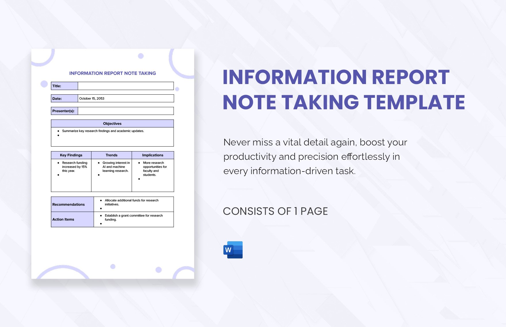 Free Information Report Note Taking Template in Word