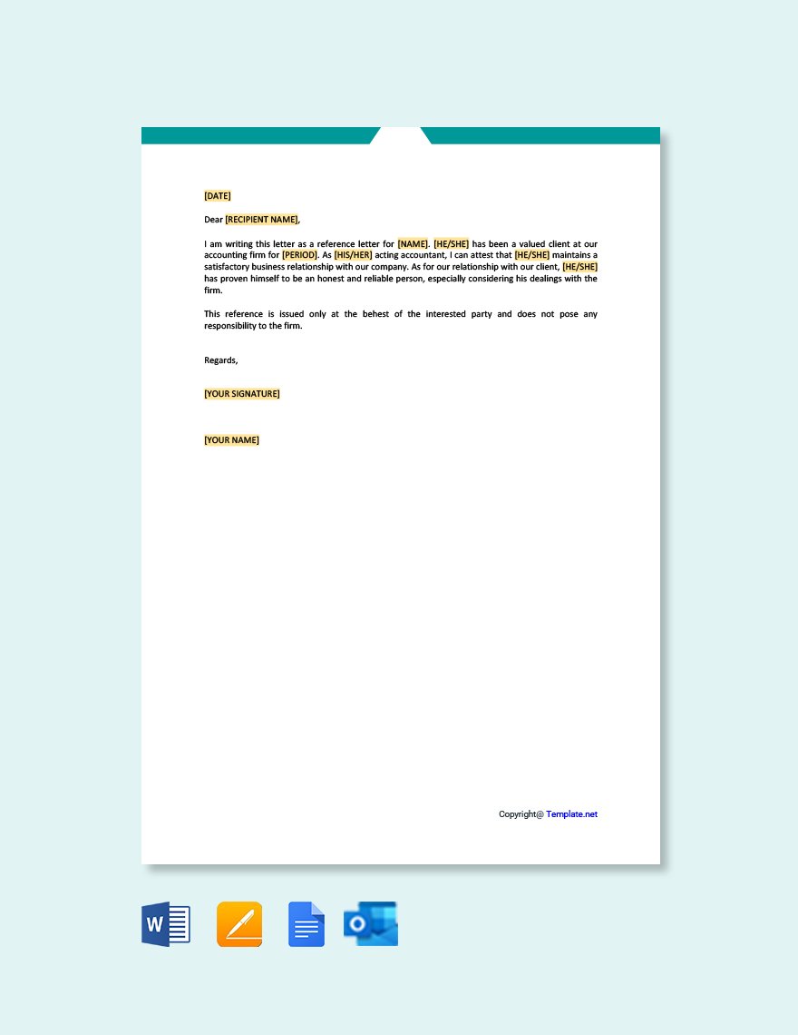 Financial Reference Letter From Accountant Template