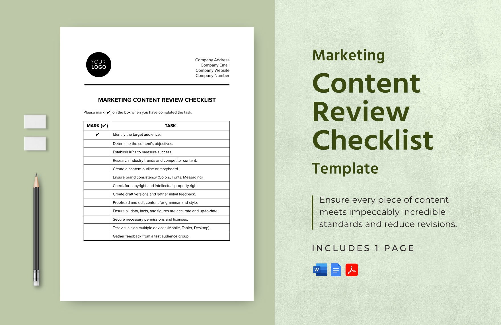 Marketing Content Review Checklist Template in Word, Google Docs, PDF