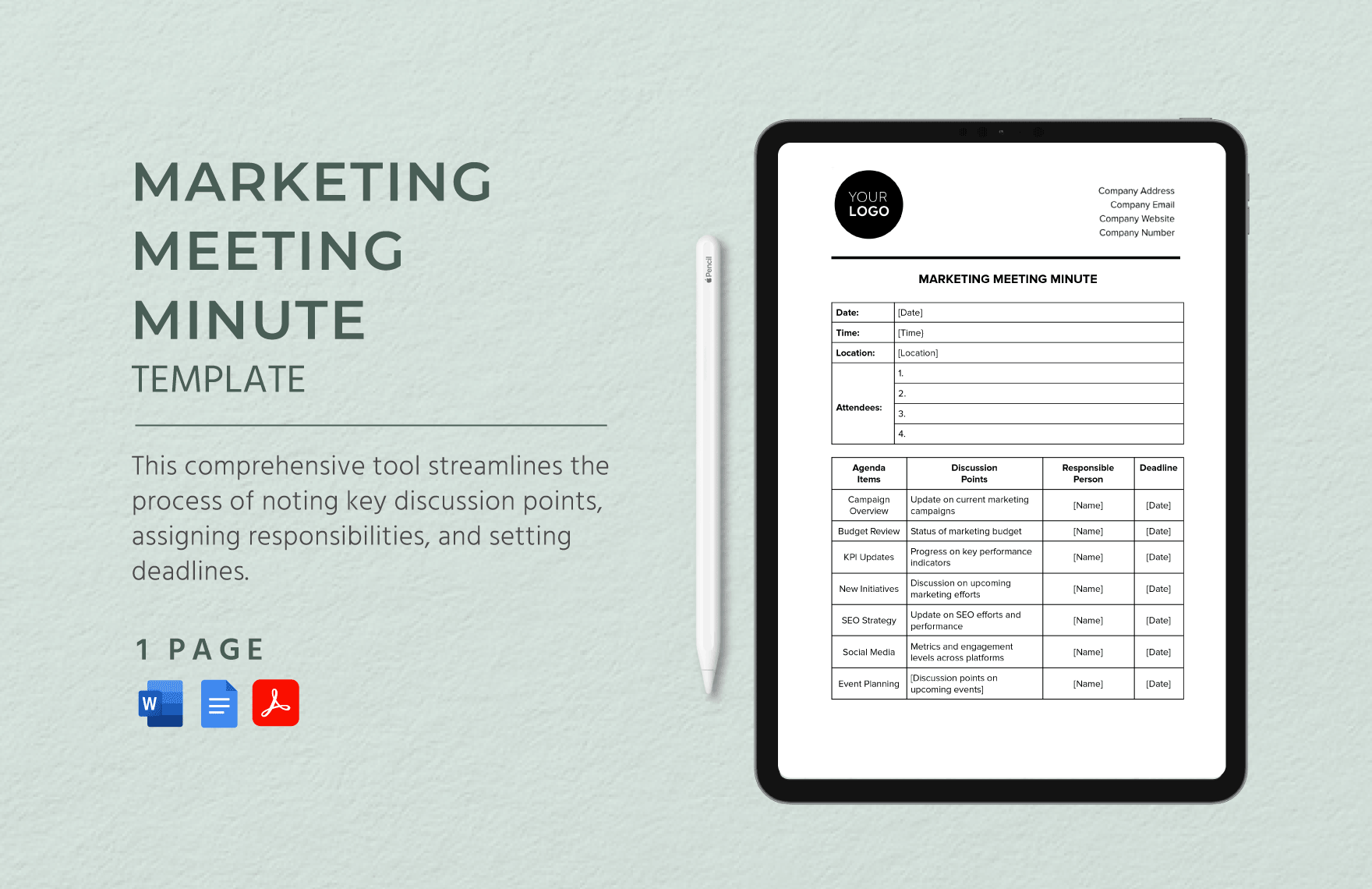 Marketing Meeting Minute Template in Word, Google Docs, PDF