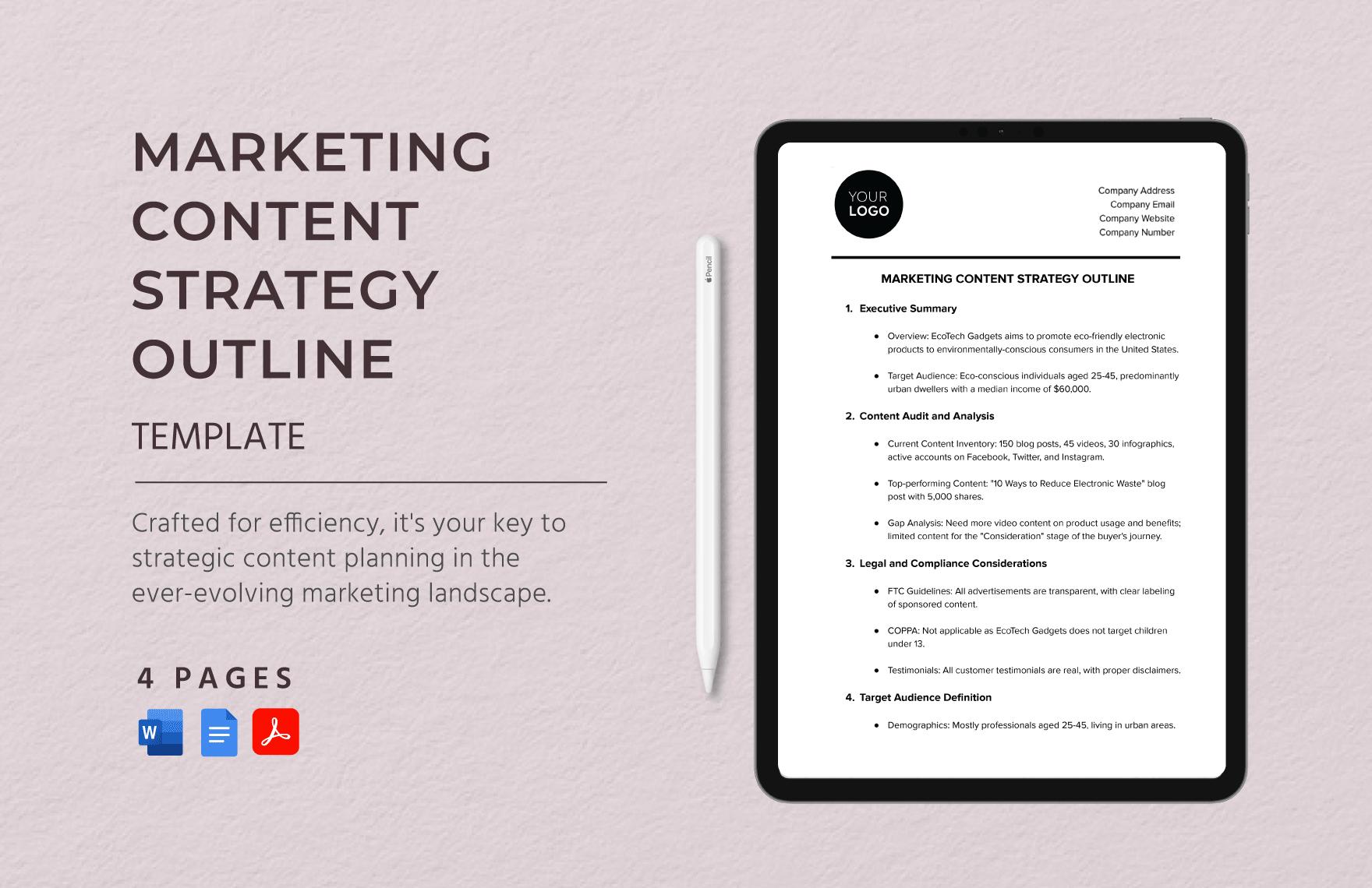Marketing Content Strategy Outline Template in Google Docs