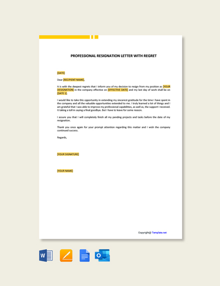 FREE Professional Resignation Letter Template - Word (DOC) | Google ...