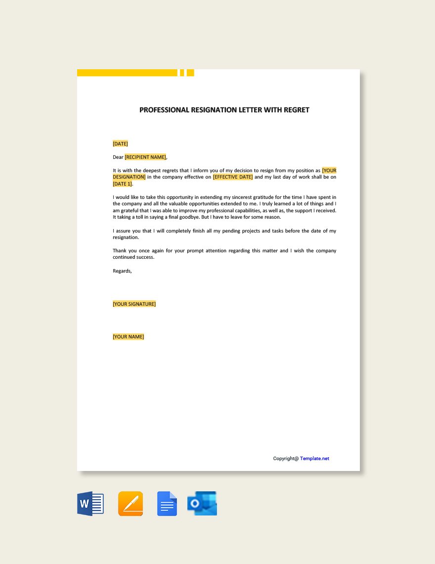 Free Professional Resignation Letter With Regret Template