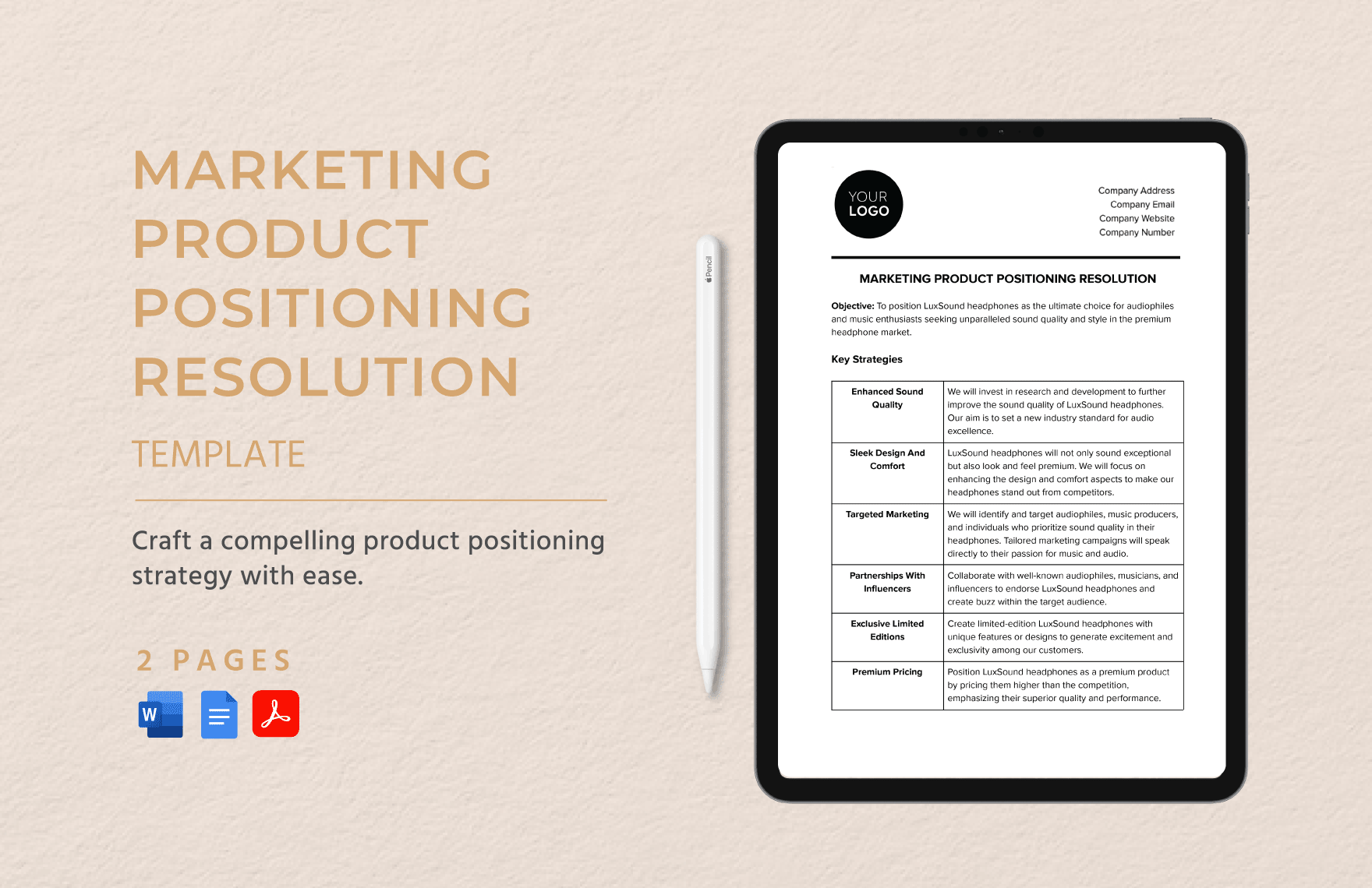 Marketing Product Positioning Resolution Template