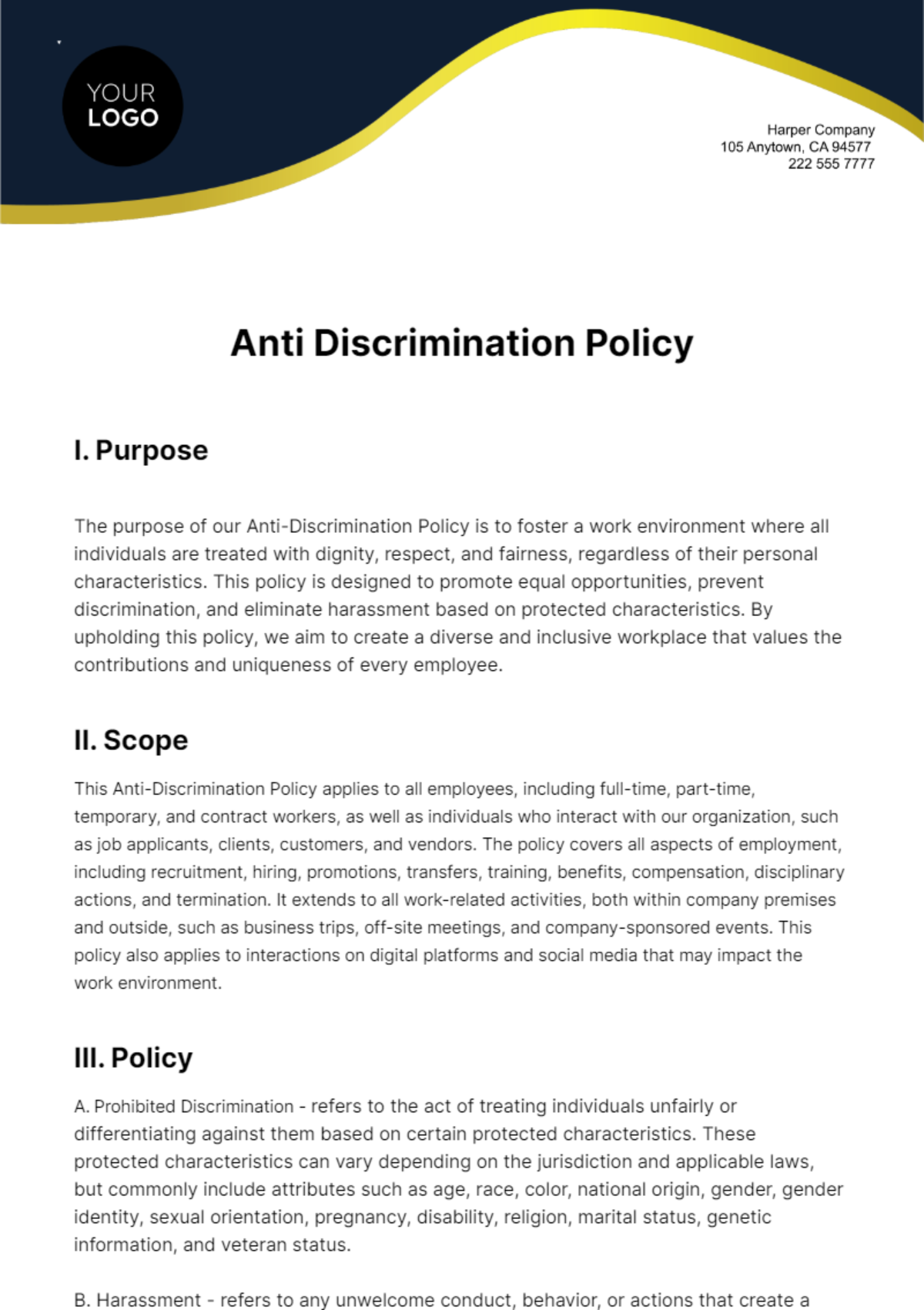 Anti-Discrimination Policy  Template