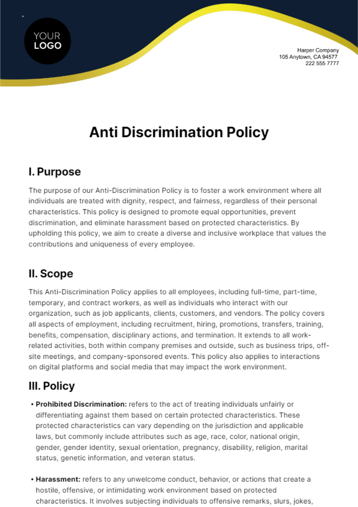 Free Anti-Discrimination Policy Template