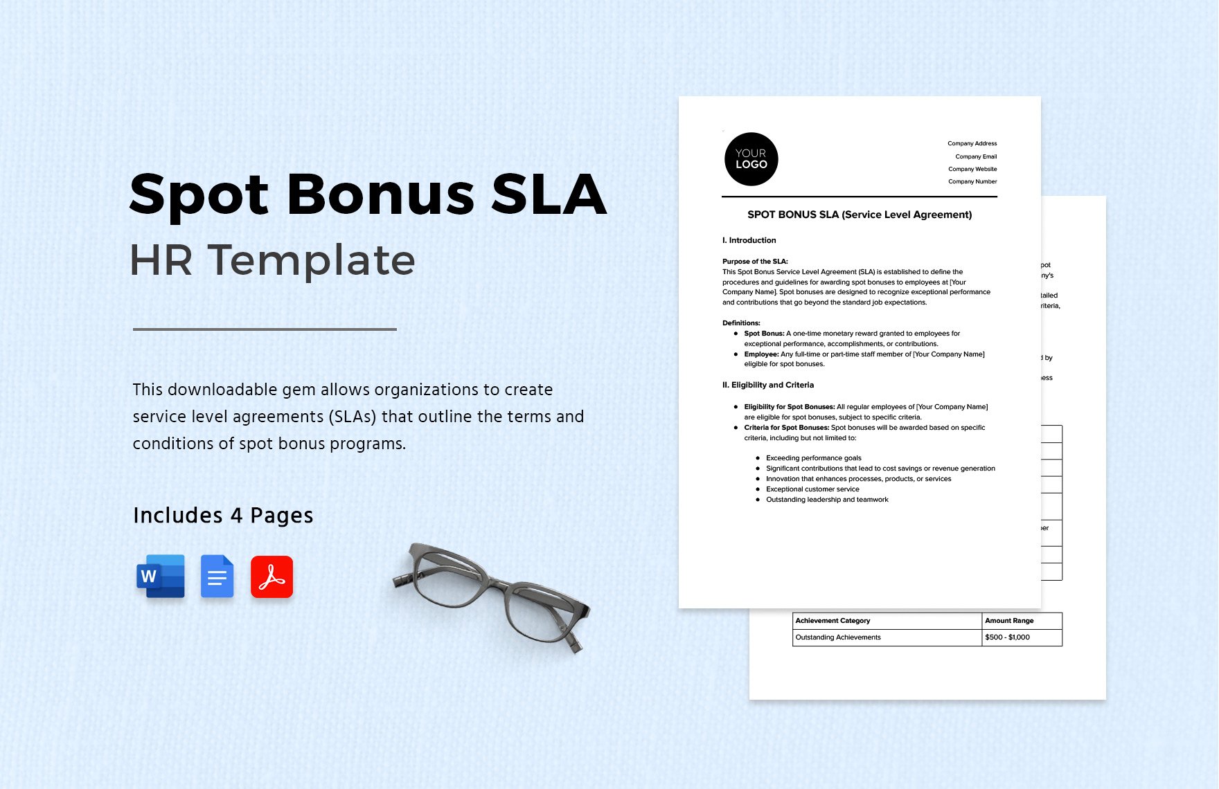 Spot Bonus SLA HR Template in Word, Google Docs, PDF