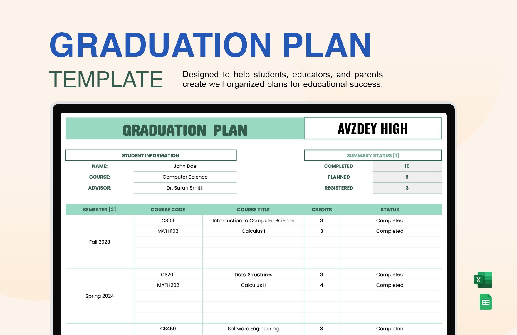 Graduation Plan Template in Excel, Google Sheets