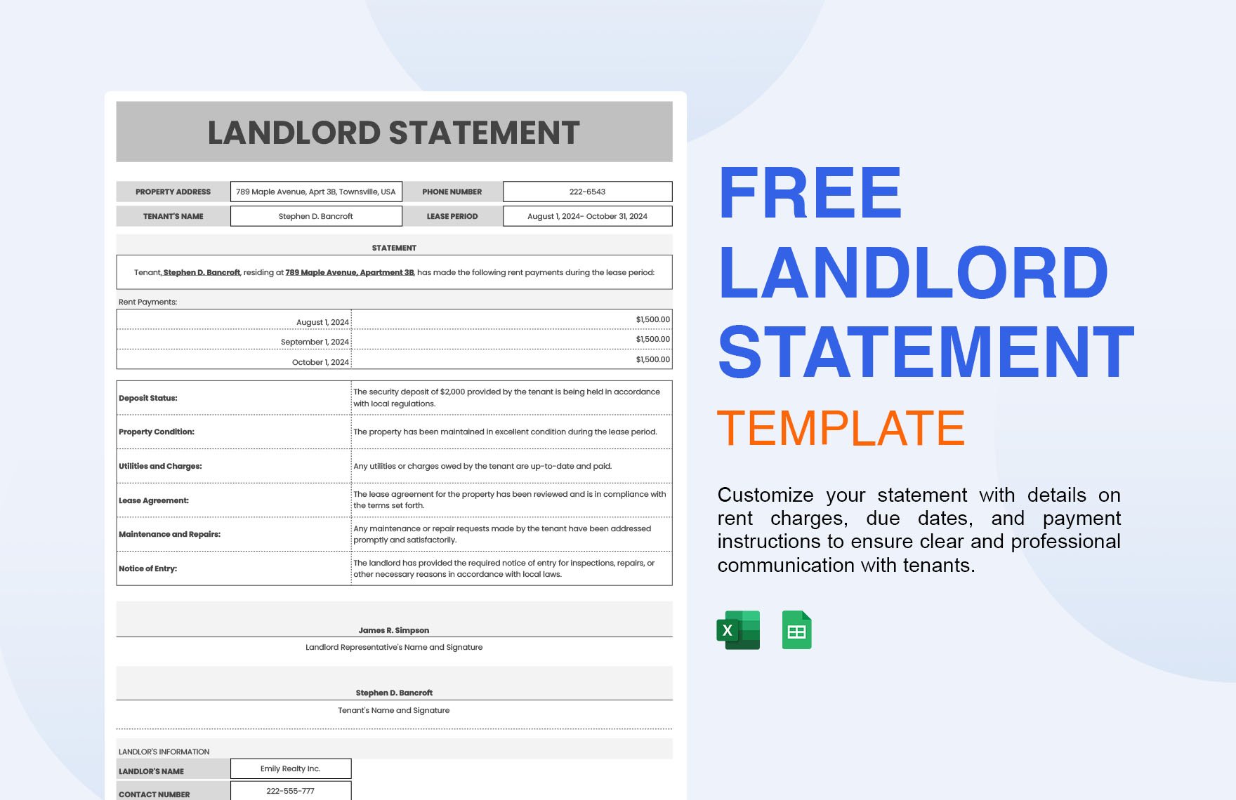 Landlord Statement Template