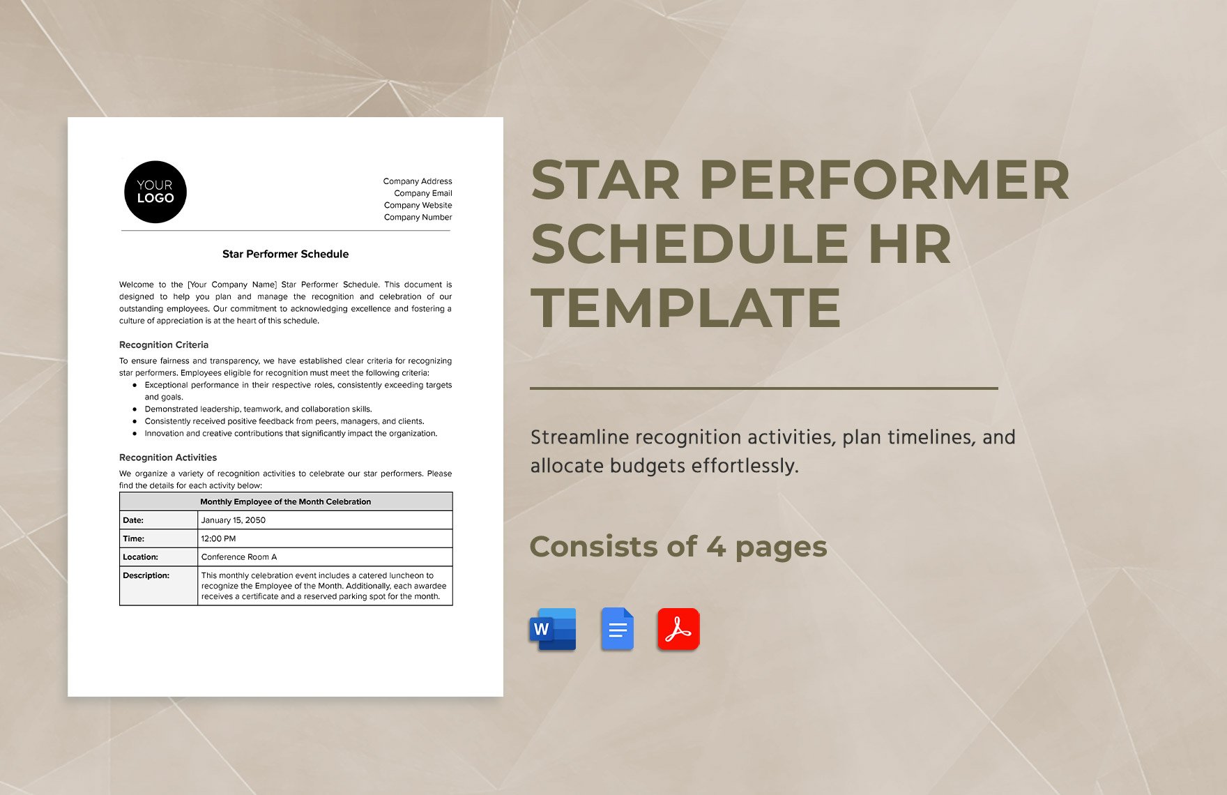 Star Performer Schedule HR Template in Word, Google Docs, PDF
