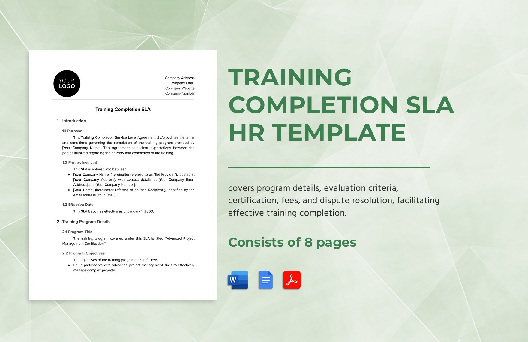Training Completion SLA HR Template in Word, Google Docs, PDF