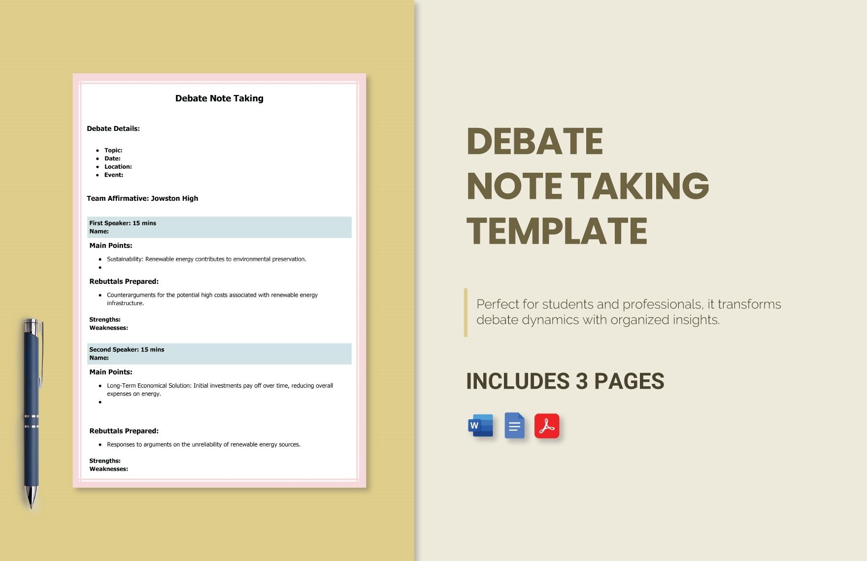 Free Debate Note Taking Template in Word, Google Docs, PDF