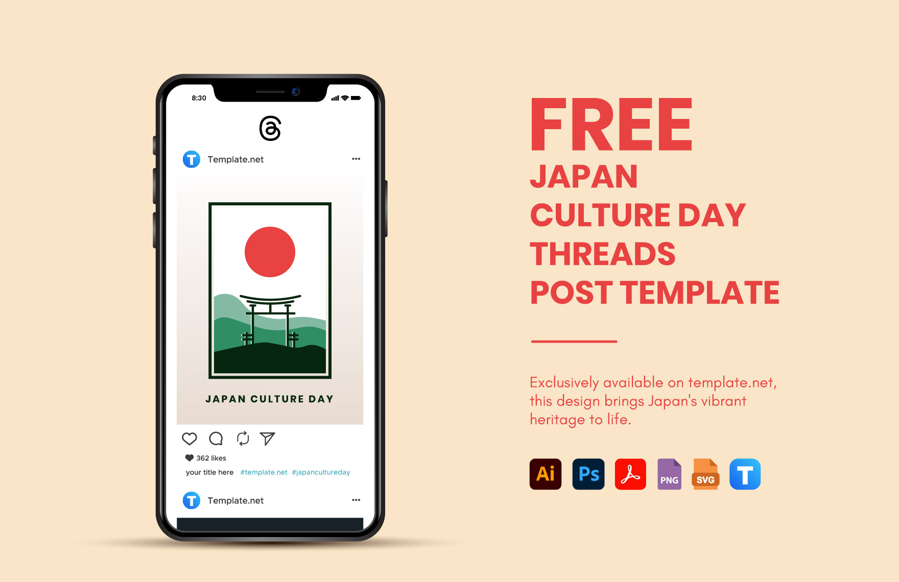 Free Japan Culture Day Threads Post Template in PDF, Illustrator, PSD, SVG, PNG