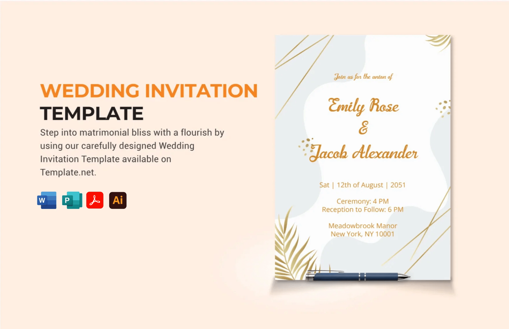 Wedding Invitation Template in Word, PDF, Illustrator, Publisher