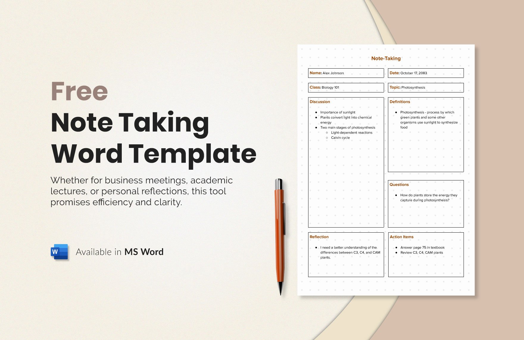 Free Note Taking Word Template in Word, PDF