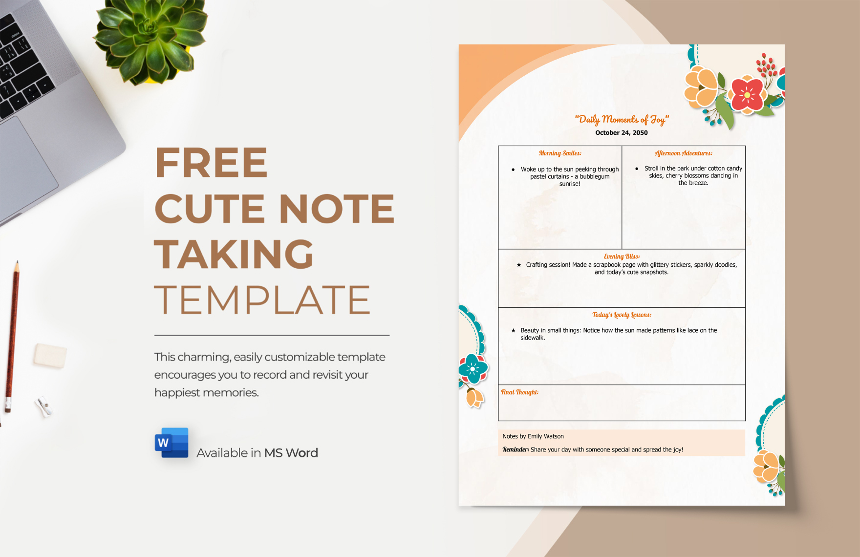 Free Free Cute Note Taking Template Download In Word Template