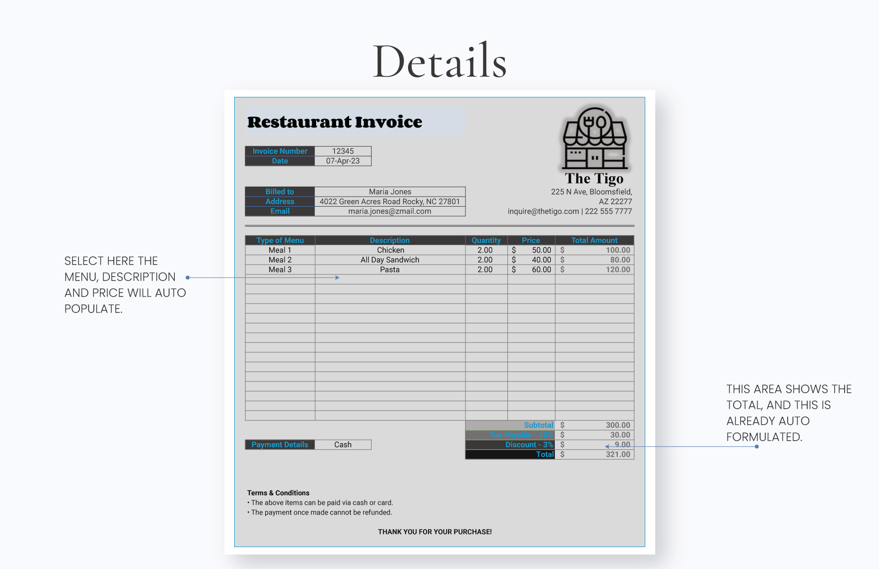 Restaurant Invoice Template Download in Word, Google Docs, Excel