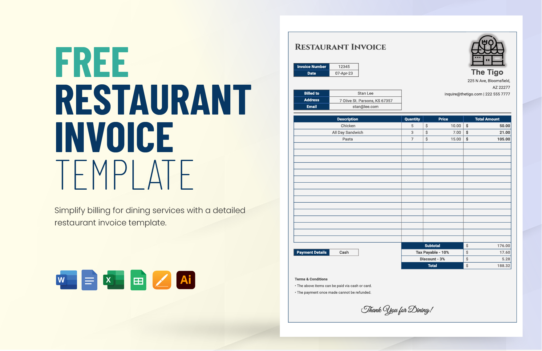 Restaurant Invoice Template