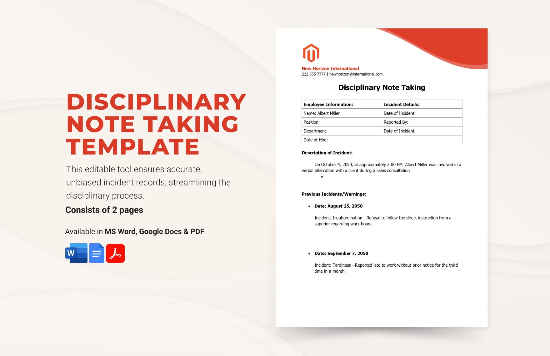 Disciplinary Note Taking Template