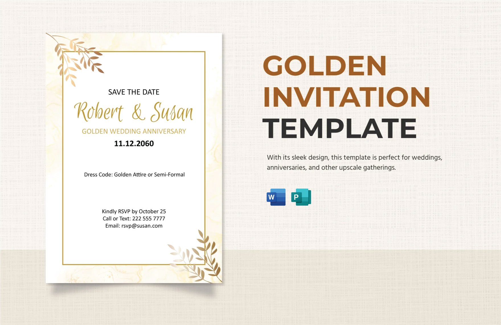 Golden Invitation Template in Word, Publisher