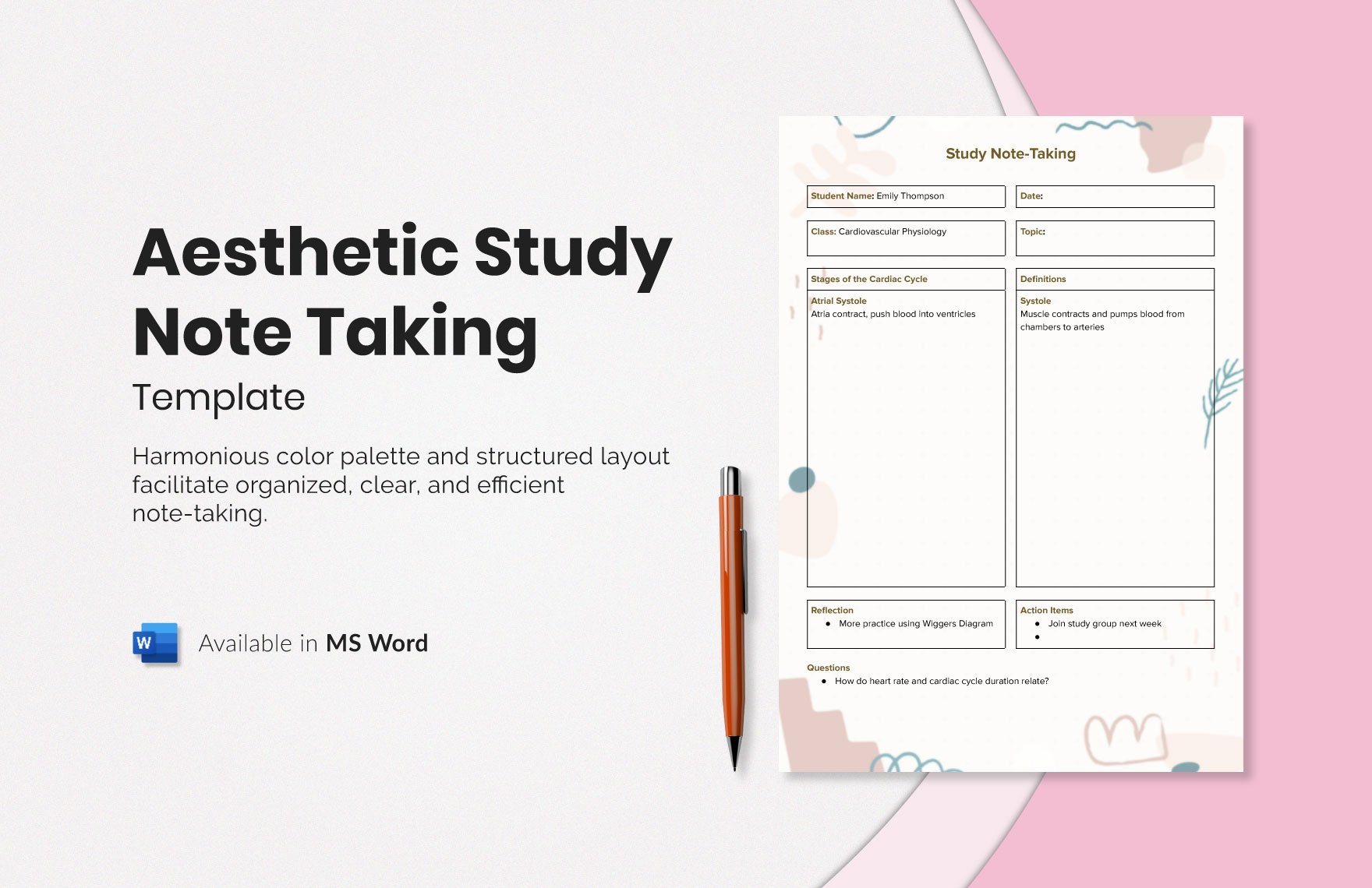 Aesthetic Study Note Taking Template - Download in Word