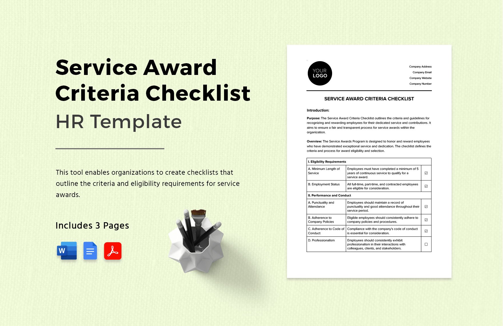 Service Award Criteria Checklist HR Template