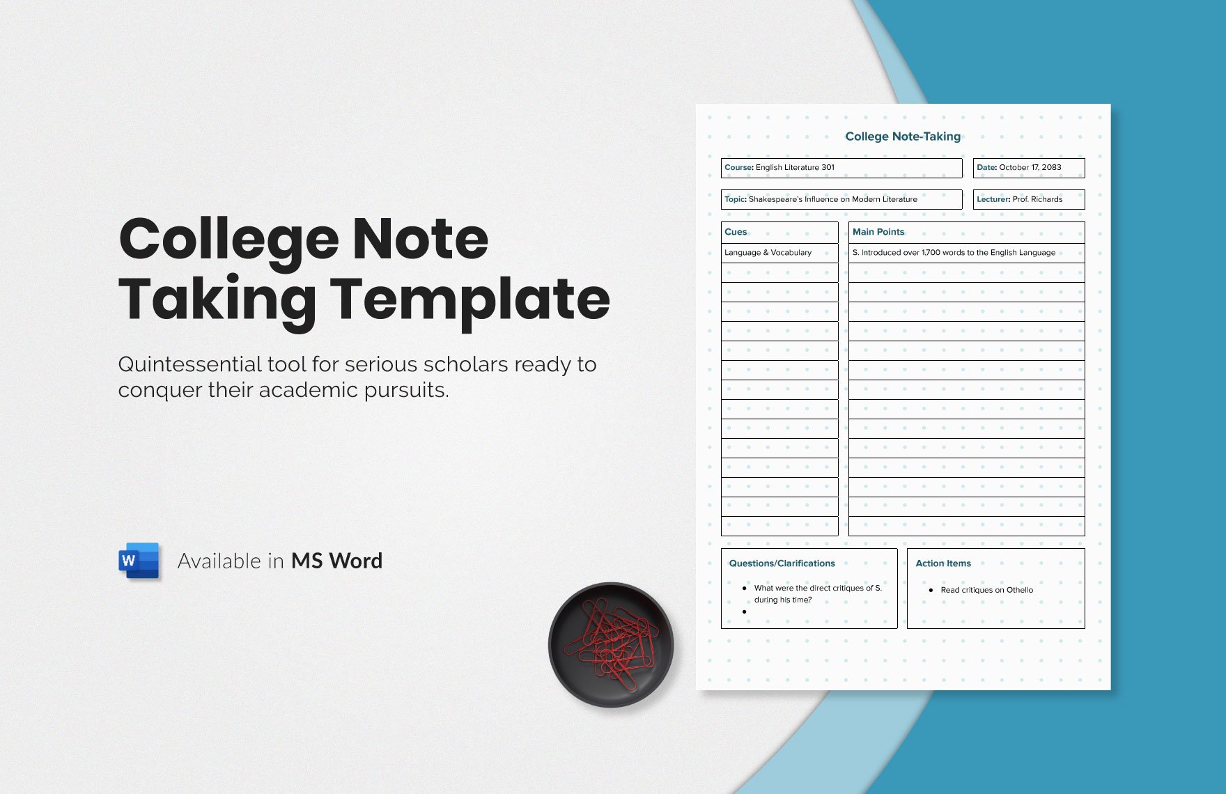 Free College Note Taking Template in Word, PDF