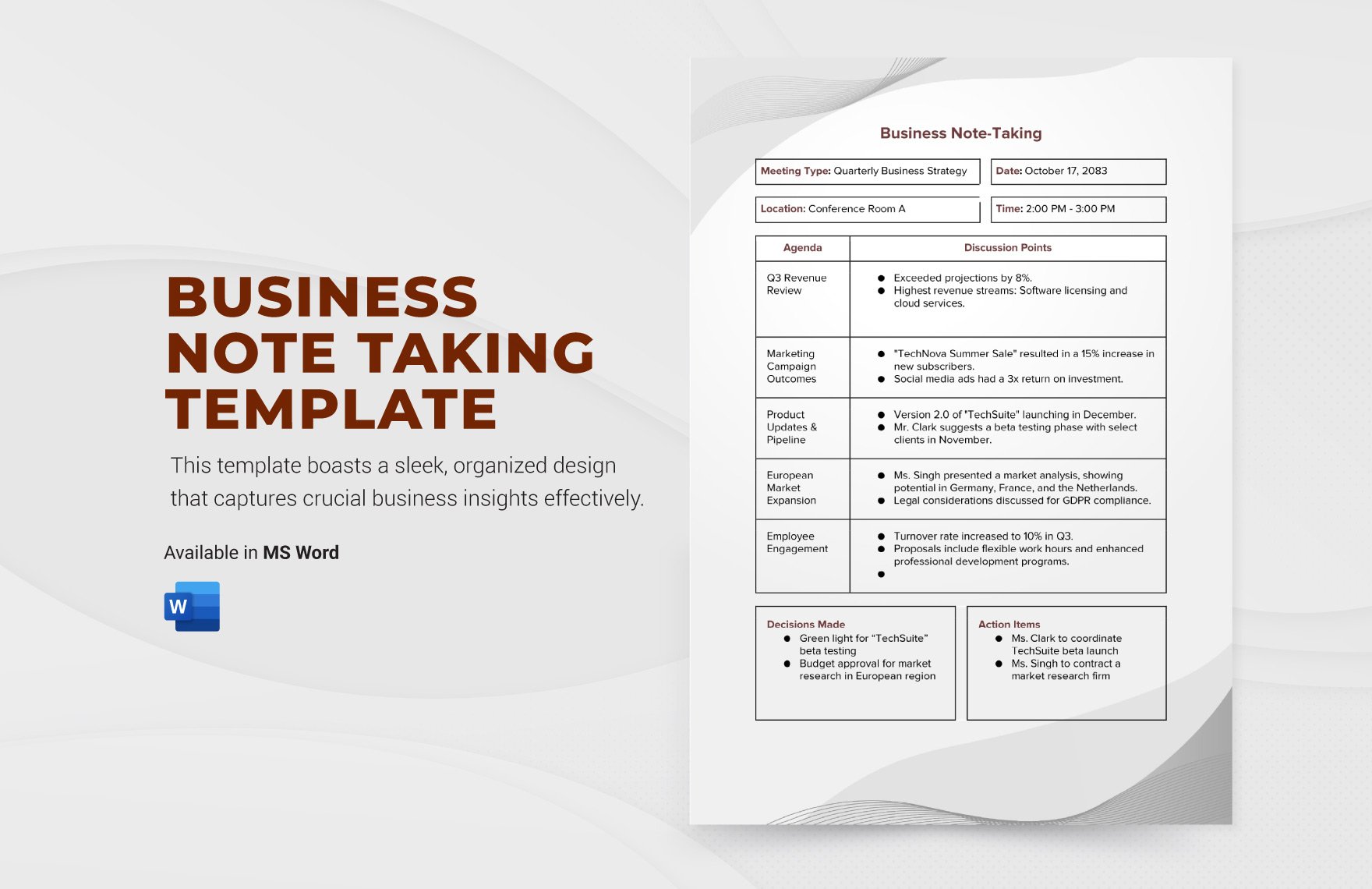 Free Business Note Taking Template in Word, PDF
