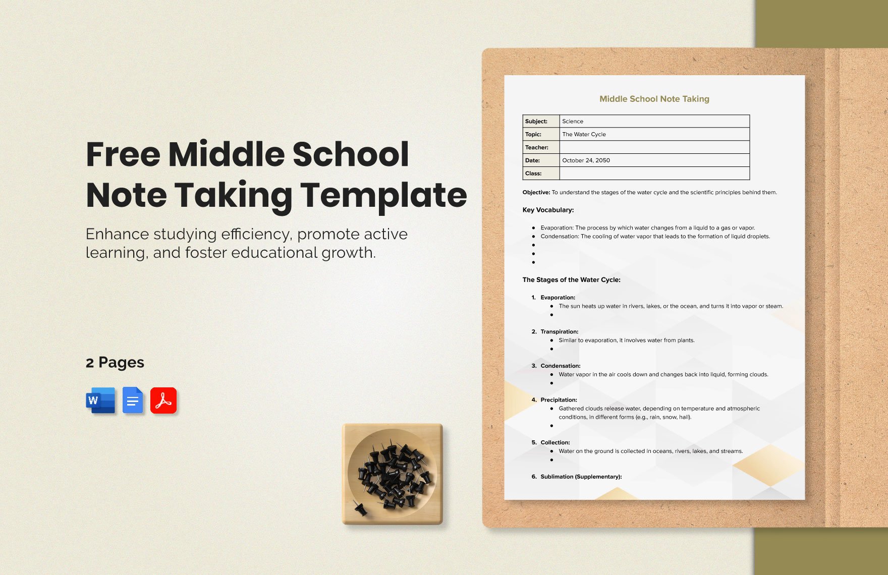 Free Middle School Note Taking Template in Word, Google Docs, PDF