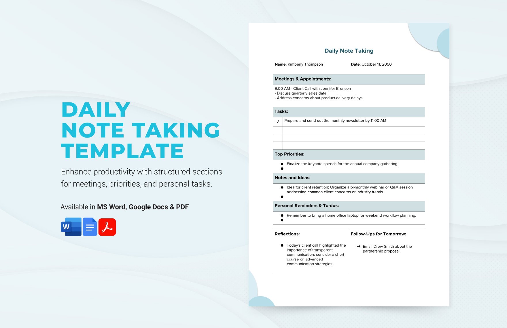 Free Daily Note Taking Template in Word, Google Docs, PDF