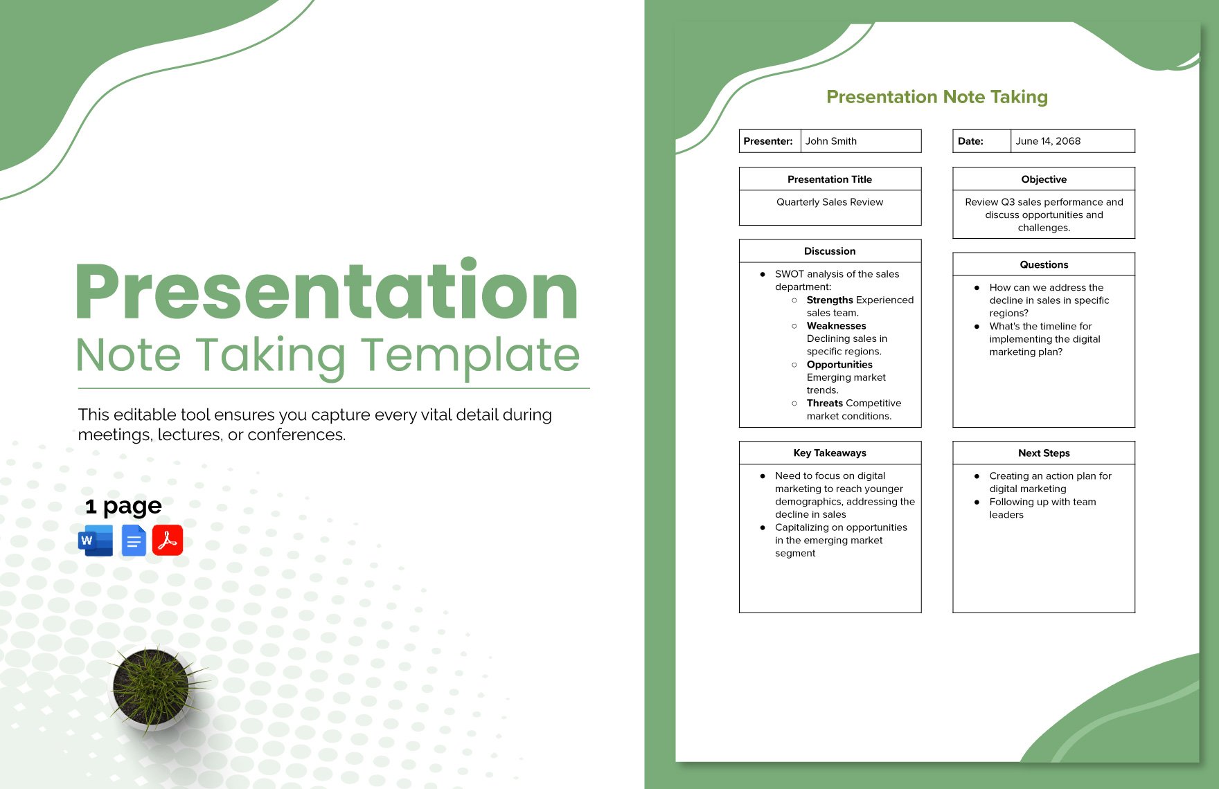 Free Presentation Note Taking Template in Word, Google Docs, PDF