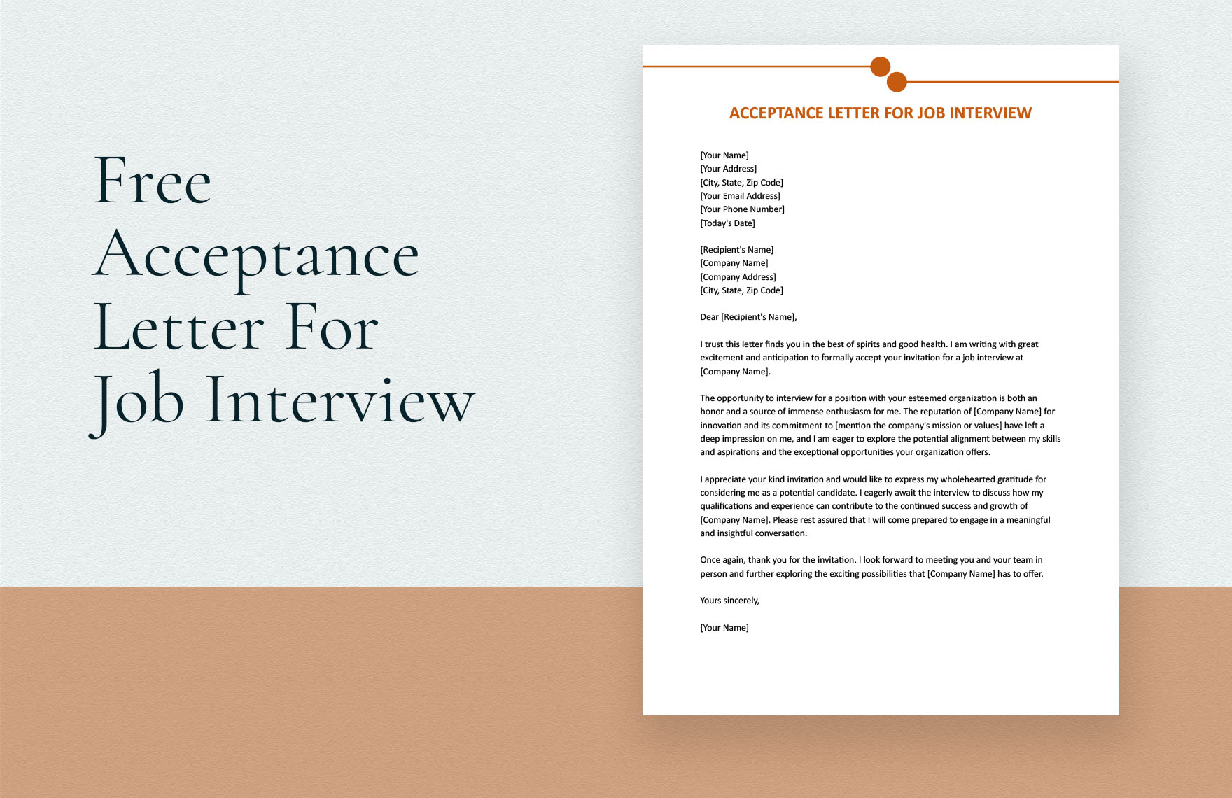 Free Acceptance Letter For Job Interview