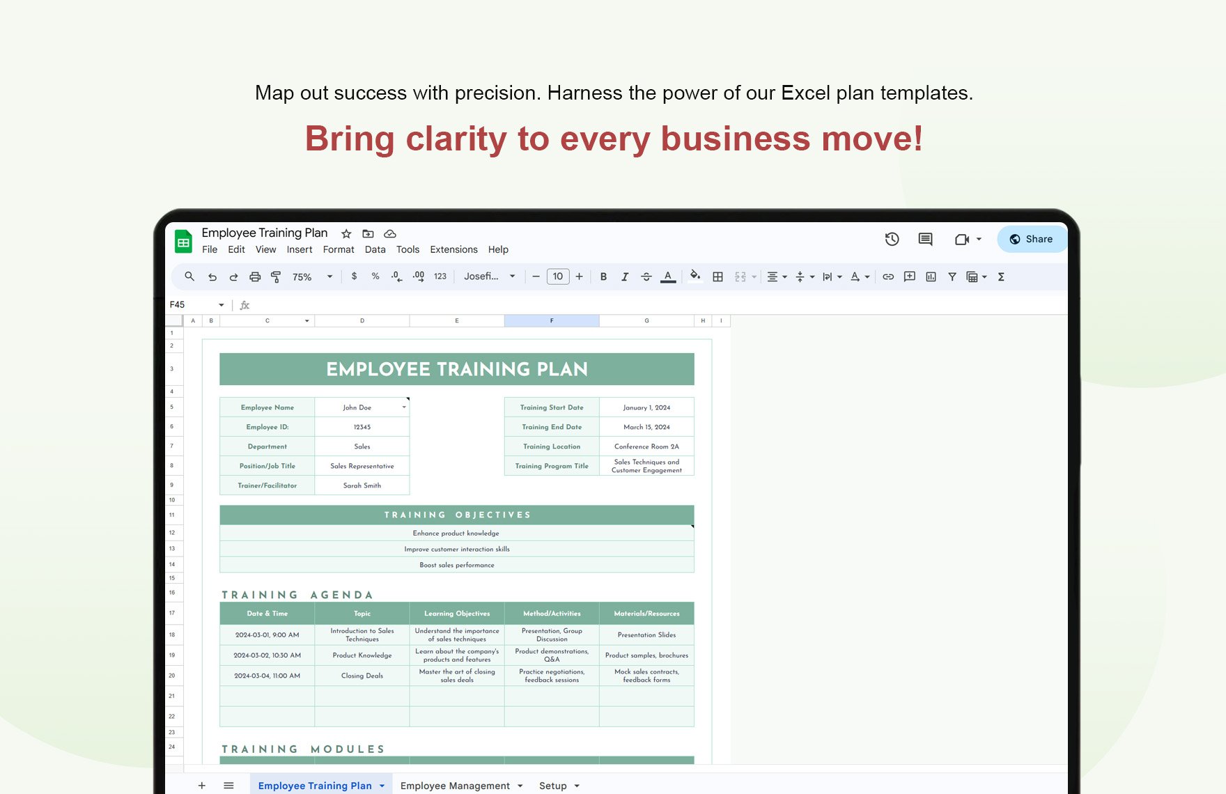 Employee Training Plan Template in Excel, Google Sheets - Download ...