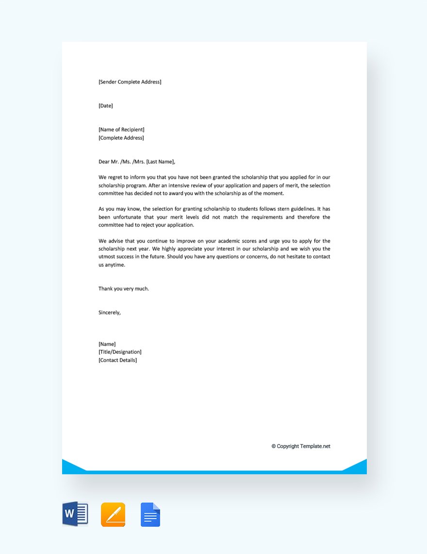 Scholarship Rejection Letter Template