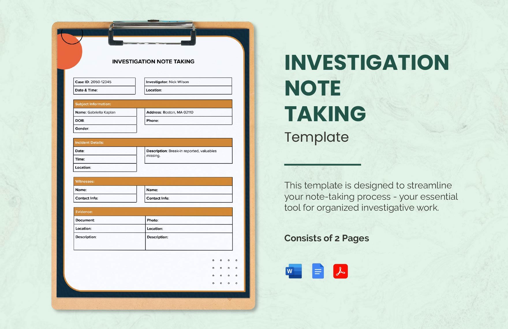 Investigation Note Taking Template