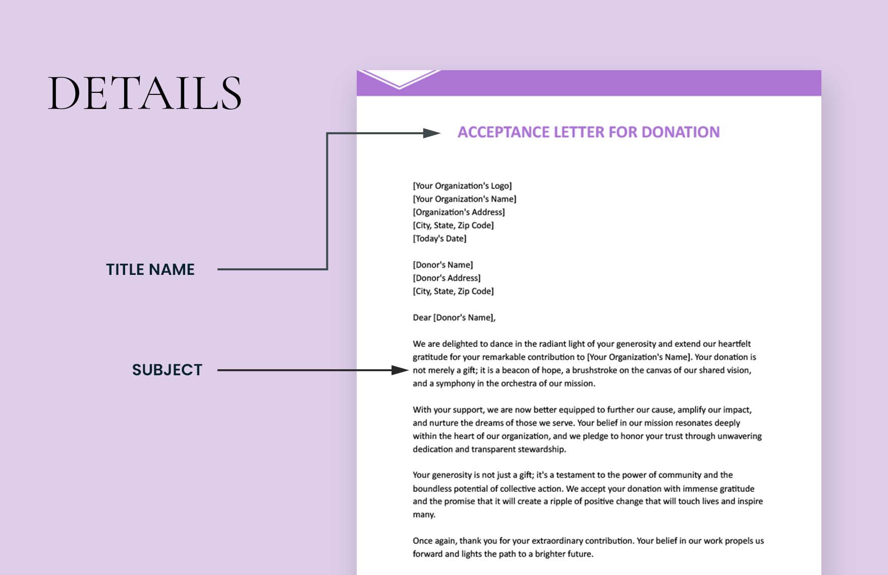 Acceptance Letter For Donation