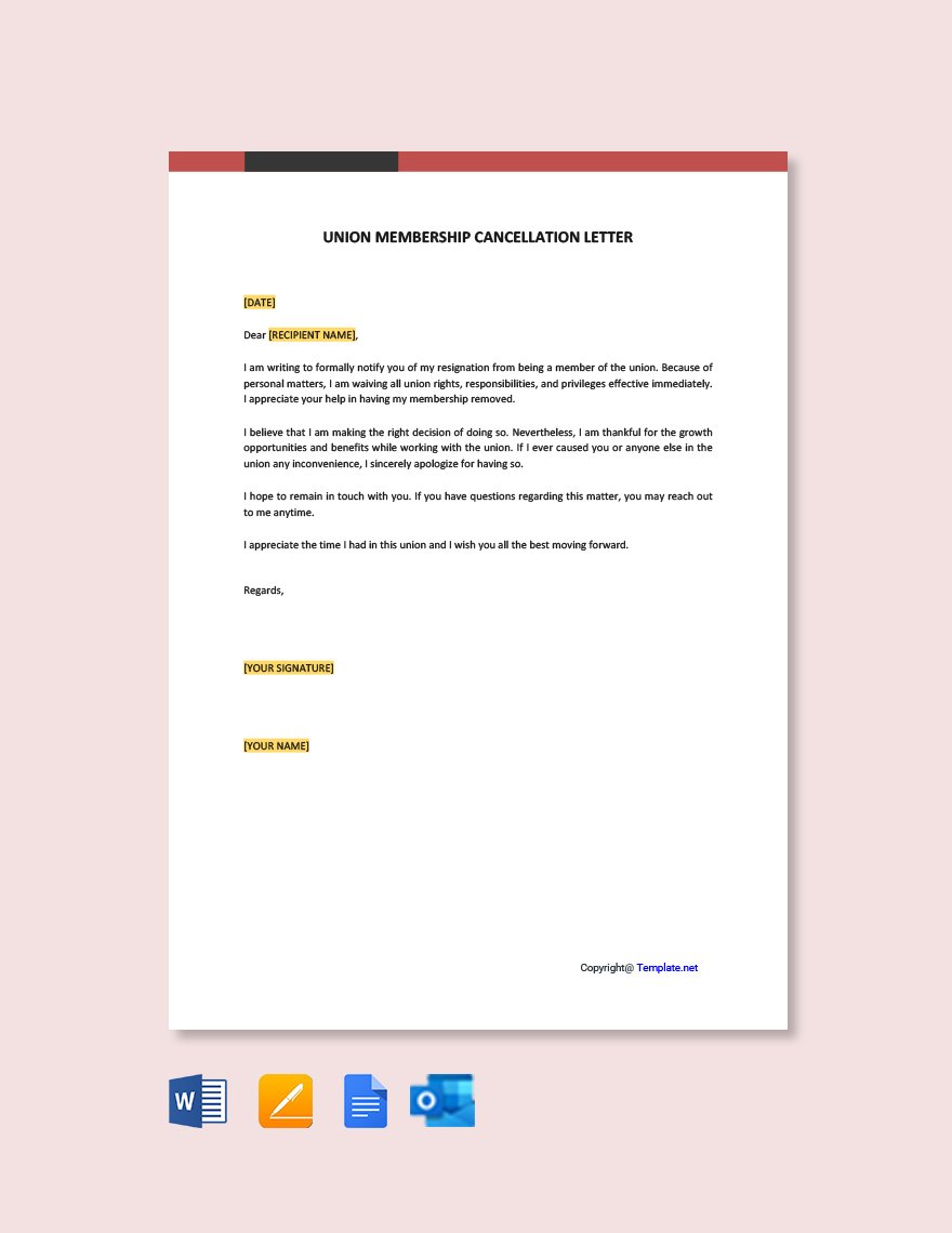 Free Union Membership Cancellation Letter Download in Word, Google