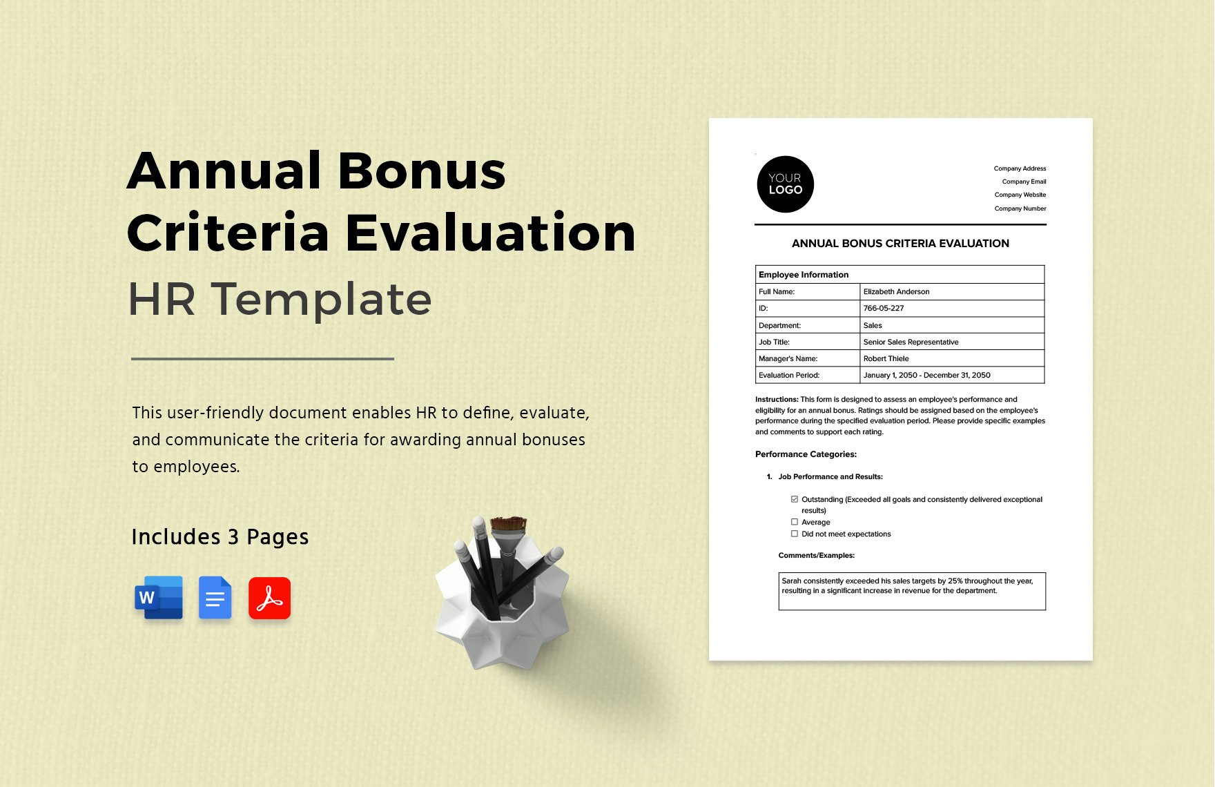 Annual Bonus Criteria Evaluation HR Template