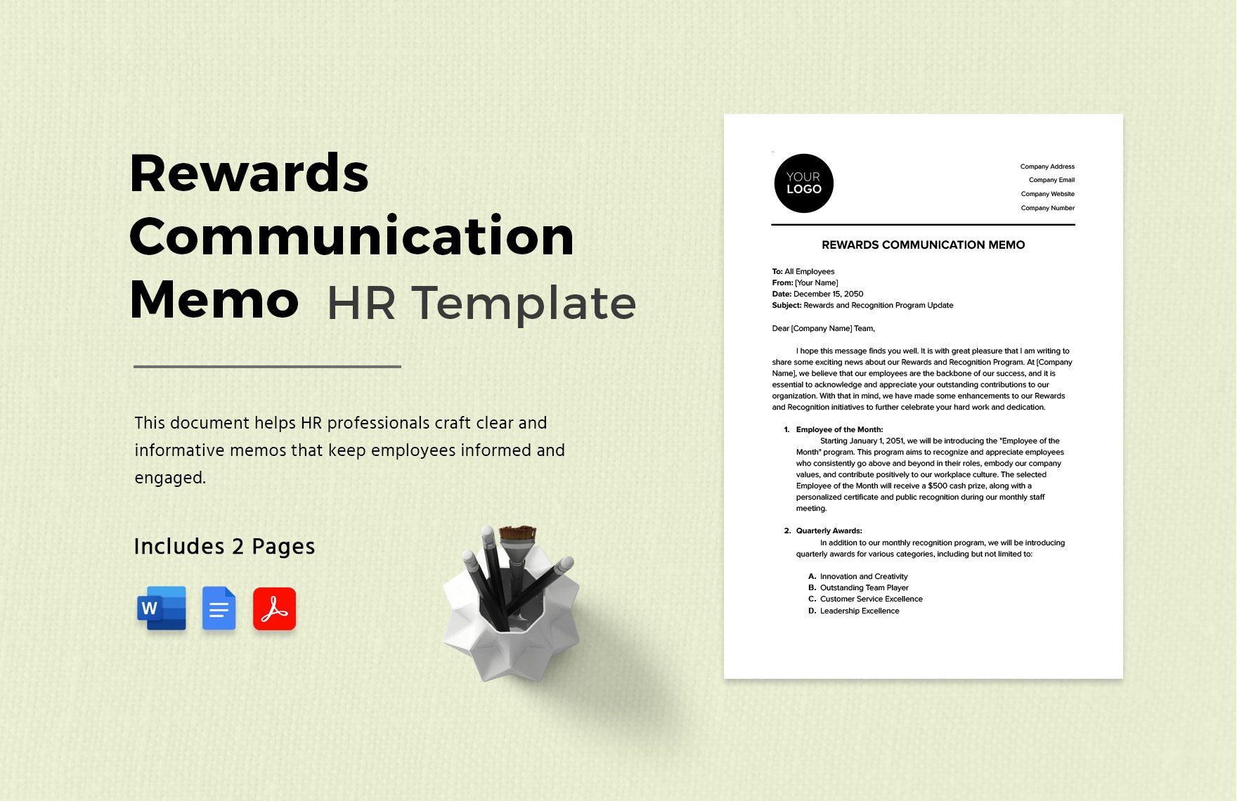 Rewards Communication Memo HR Template