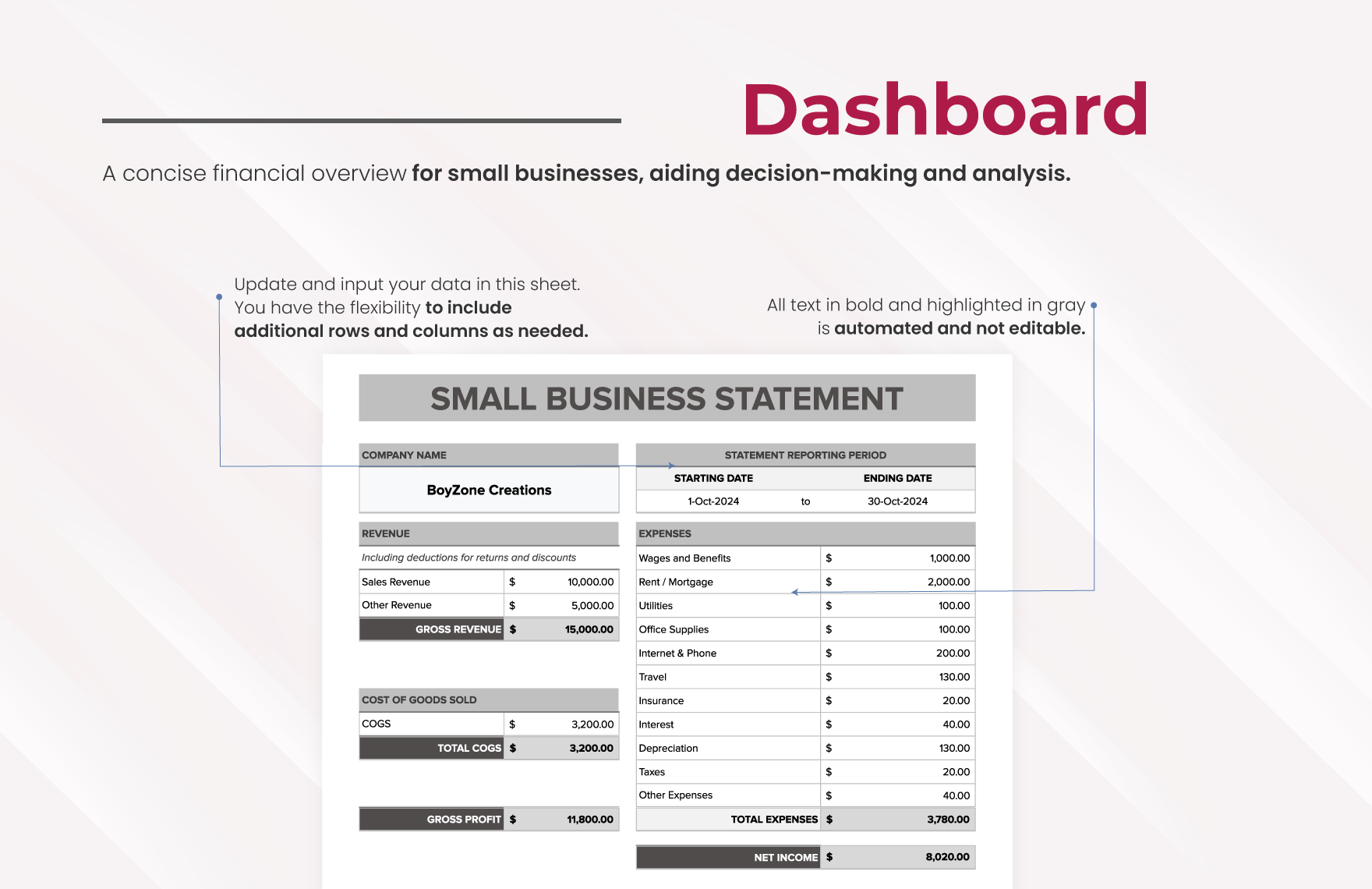 Small Business Statement Template