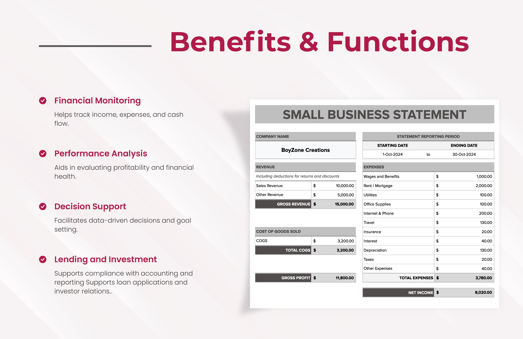 Small Business Statement Template