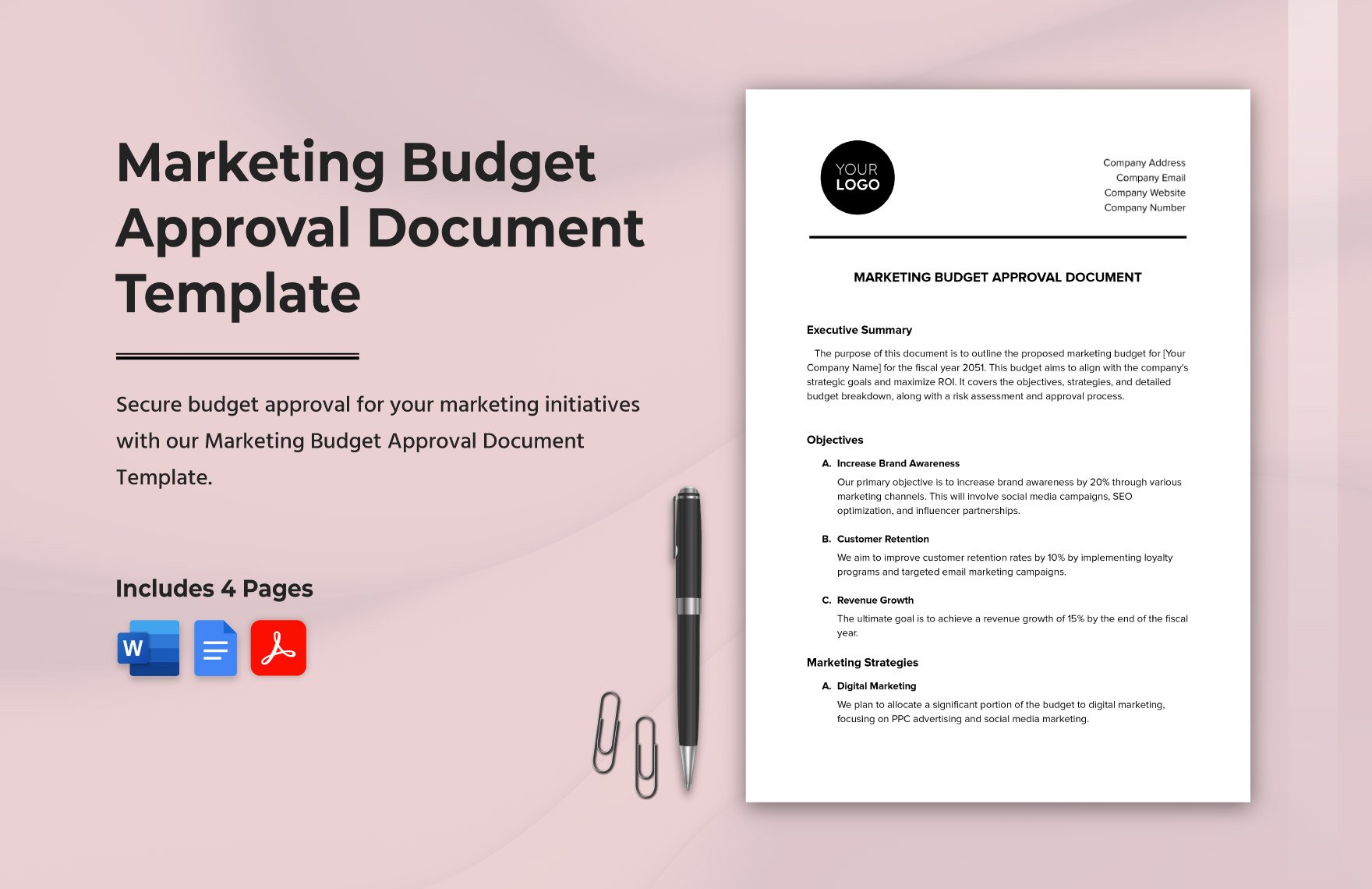Marketing Budget Approval Document Template in Word, Google Docs, PDF