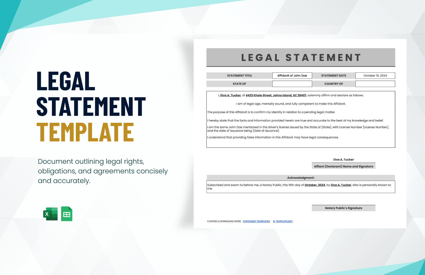 Free Legal Statement Template in Excel, Google Sheets