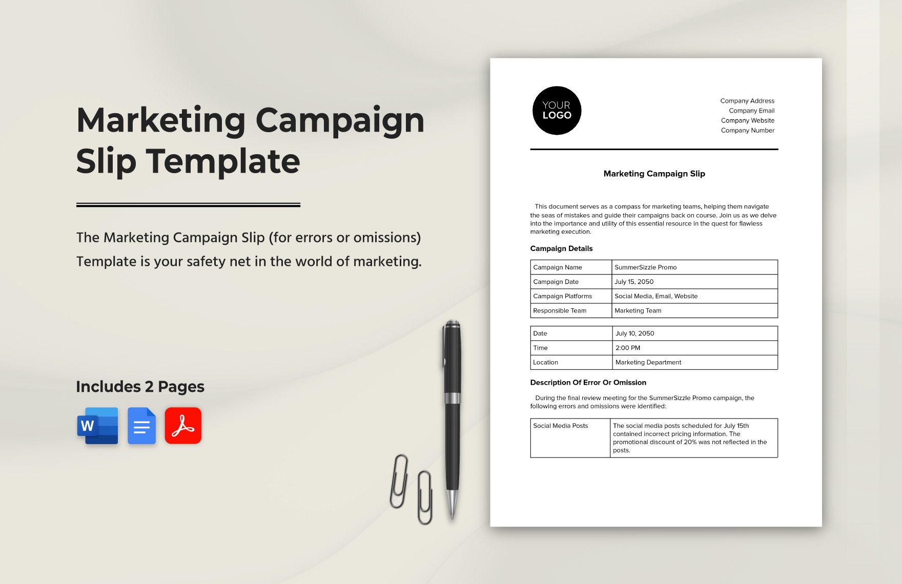 Marketing Campaign Slip Template in Word, Google Docs, PDF