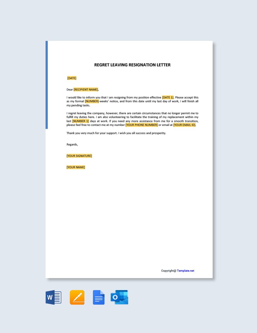 Regret Leaving Resignation Letter in Word, Google Docs, PDF, Apple Pages, Outlook